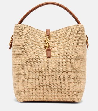 Saint Laurent Le 37 leather-trimmed raffia bucket bag