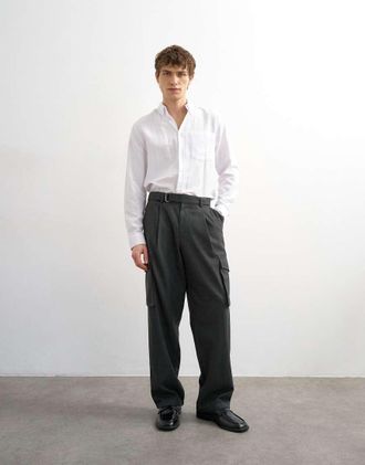 Topman Pantaloni eleganti multitasche a fondo ampio grigio antracite