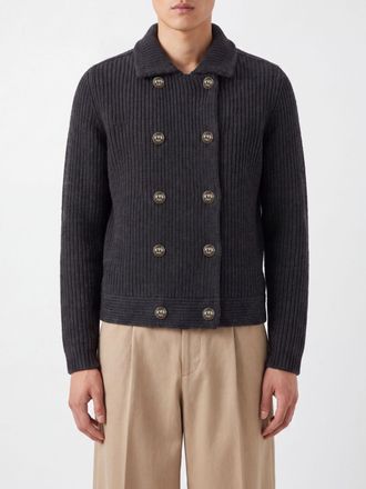 Brunello Cucinelli Cardigan doppiopetto in puro cashmere con colletto a coste