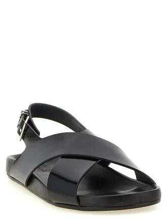 Saint Laurent Mens Black Calfskin Flat Sandals