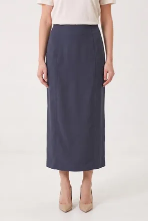 Brunello Cucinelli Womens Dark Blue Linen Blend Skirt, Size 40