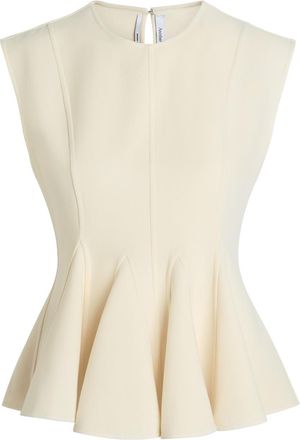 Another Tomorrow Double Face Flared-hem Stretch-wool top - Beige - 38 (UK6 / XS)