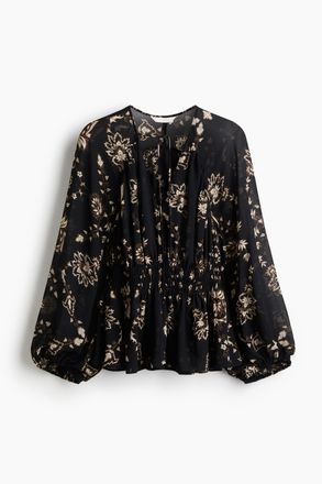 H&M Gesmokte Bluse - Schwarz/Gemustert