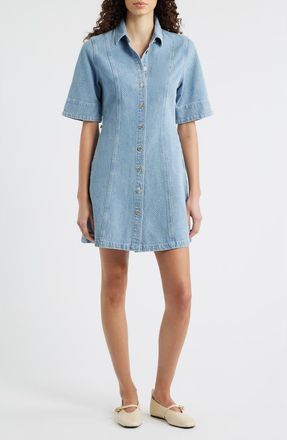 FRNCH Ellyne Embroidered Denim Shirtdress in Bleu Clair at Nordstrom, Size X-Small