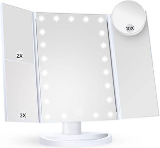 OEM Espejo De Maquillaje Con Luz, Aumentos De 2x, 3x Y 10x, Control T&aacute;ctil, Plegable, Blanco, 24 Cm X 34 Cm, Estilo Moderno, Para Colocar En La C&oacute;moda, Pa