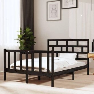 vidaXL Bed Frame without Mattress Black Solid Wood Pine Double vidaXL