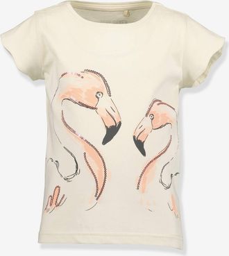Blue Seven T-Shirt mit Flamingos M&auml;dchen BLUE SEVEN Bio-Baumwolle wollwei&szlig;