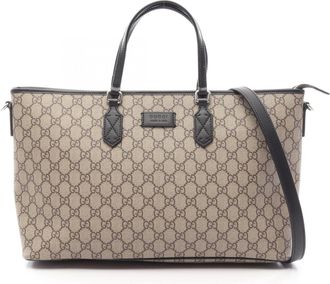 Gucci Beige Black Brown Gg Supreme Leather Handbag Tote Bag (Pre-Owned)