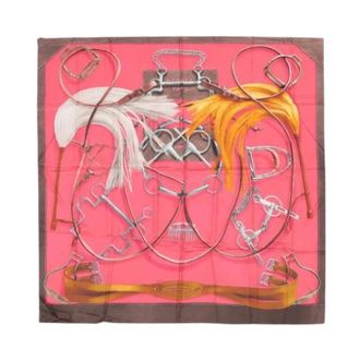 Herm&egrave;s Pre-owned Scarves, female, Pink, Size: ONE SIZE Pre-owned Carr&eacute; 140 Chevaux de Karnak Silk Scarf