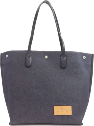 Longchamp Navy Canvas Shopping Bag Tote Bag (Pre-Owned)