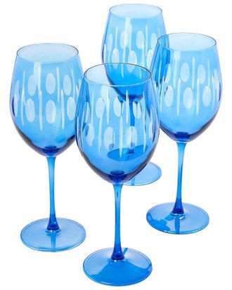 Two's Company Set Of 4 Sparkling Cut Hand-Engraved Stemmed Wine Glasses