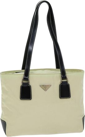 Prada Vintage Zip Handbag Tessuto Beige Nylon Handbag (Pre-Owned)