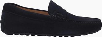 HUGO BOSS Mens Noel Moccasin Suede Navy Loafers - Size: 10