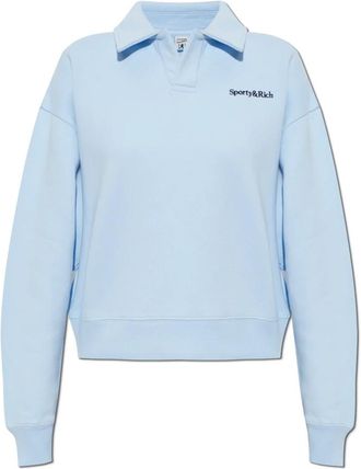 Sporty & Rich Signature Logo Terry Polo - Dames - Polos - Blauw - L - Katoen - Tops