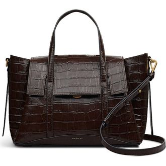 Radley London The Chancery - Faux Croc Medium Flapover Satchel Bag in Dark Oak at Nordstrom