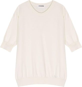 Jil Sander ribbed-trim cotton T-shirt - women - Cotton - 38 - Neutrals