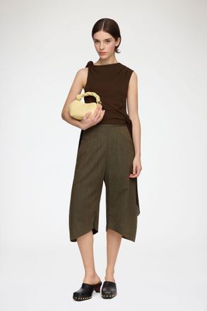 Ganni Canteen Capri Trousers in Brown Wool Melange - Size 32 Recycled