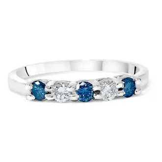 Pompeii3 3/4Ct Blue & White Diamond Five Stone Wedding Ring in White Gold Size Selectable