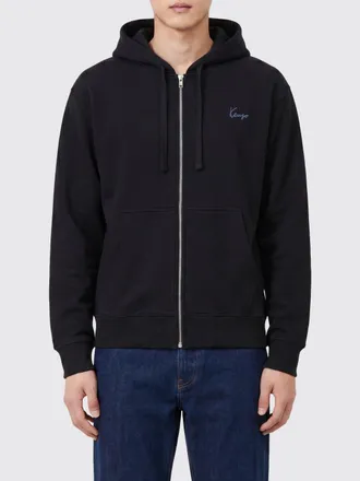 Kenzo Felpa con cappuccio e zip in cotone con logo a contrasto