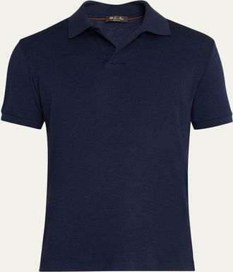 Loro Piana Mens Philion Cashmere and Silk Johnny Collar Polo Shirt