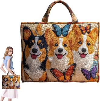 Generic Quilted Tote Bag, Embroidery Floral Animal Patchwork Bags, Boho Tote Bags for Women, Large Capacity Canvas Totes, Suitable for Office, Shopping, Appoi