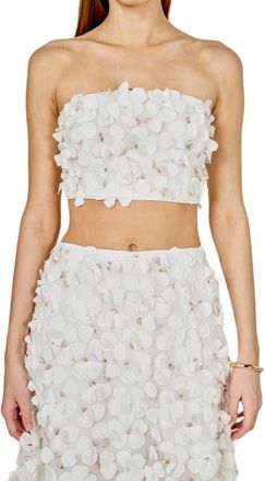 endless rose 3D Floral Crop Bandeau Top in Off White at Nordstrom, Size X-Small