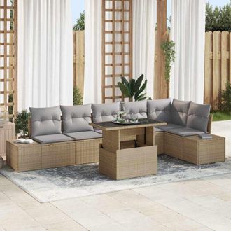 vidaXL Conjunto De Sof&aacute; De Jard&iacute;n Con Coj&iacute;n 7 Pcs Beige Y Gris Claro Vidaxl