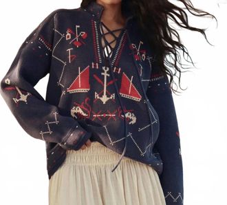 The Great. The Fisherman Laceup Pullover In Navy