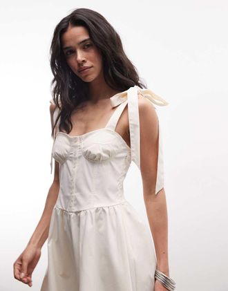 Monki Vestito al ginocchio bianco con dettaglio a bustino