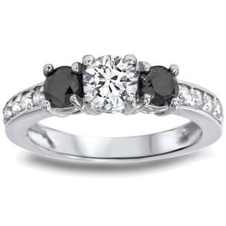 Pompeii3 1ct Black & White Diamond 3 Stone Ring 14K White Gold Size Selectable