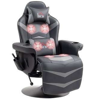 HOMCOM Massage Recliner Chair with Remote - PU Leather Recliner Armchair Grey | TJ Hughes