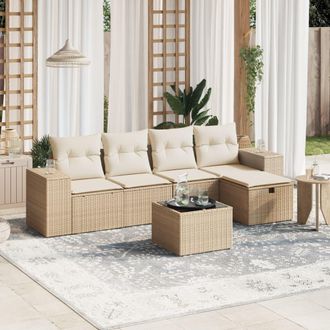 vidaXL Vidaxl - Juego De Sof&aacute;s Jard&iacute;n Con Cojines 6 Pzas Rat&aacute;n Sint&eacute;tico Beige