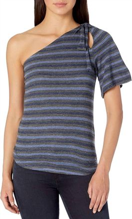 Lucky Brand One Shoulder Stripe Top In Blue