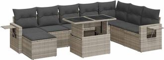 vidaXL Set Muebles Jard&iacute;n 9 Pzas Y Cojines Rat&aacute;n Sint&eacute;tico Gris Claro Vidaxl