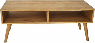 HOGAR 24 Hogar24 - Mueble Tv Para Sal&oacute;n Dise&ntilde;o Vintage 2 Compartimentos Madera Maciza Natural Color Encerado Fabricaci&oacute;n Artesanal