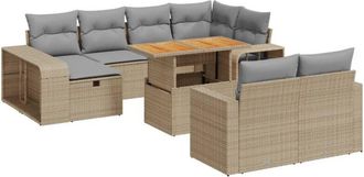 vidaXL Set De Sof&aacute;s De Jard&iacute;n 11pzas Con Cojines Rat&aacute;n Sint&eacute;tico Beige Vidaxl