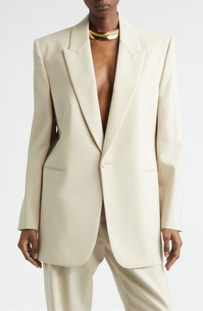 Saint Laurent One-Button Wool Gabardine Blazer in Beige at Nordstrom, Size 10 Us