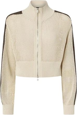 Pinko Stripe Zip Cardigan - Dames - Vesten - Beige - XS - Katoen - Truien & Vesten