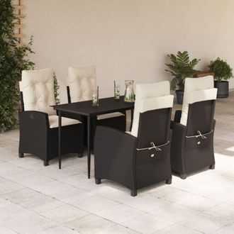 vidaXL Set De Muebles Jard&iacute;n 5 Pzas Con Cojines Rat&aacute;n Sint&eacute;tico Negro Vidaxl