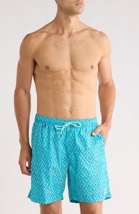 Scotch & Soda Diamond Ampersand Jacquard Swim Trunks in Tahitian Teal at Nordstrom Rack, Size X-Large
