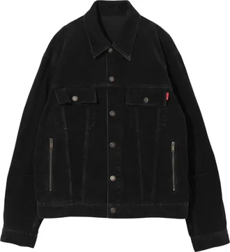 Undercover Front Button Fastening Black Denim Jacket with Bold Embroidery