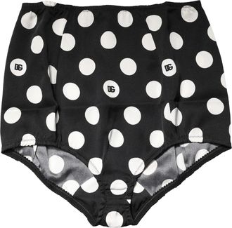 Dolce & Gabbana Womens Black Polka Dot High Waist Girdle Panty Underwear With White Dots Silk Elastane Clothing