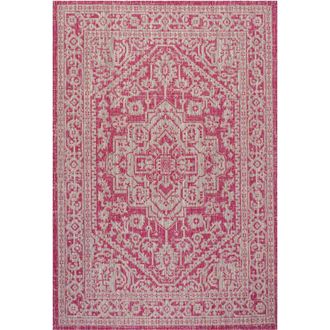 Jonathan Y Designs Sinjuri Medallion Textured Weave Indoor/Outdoor Area Rug in Fuchsia/light Gray at Nordstrom, Size 5Ft 0In X 8Ft 0In