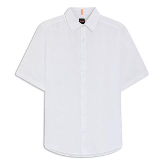 HUGO BOSS Heren Linnen Overhemd Met Korte Mouwen (Wit)
