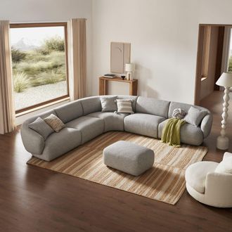 Castlery Gray Performance Fabric Extended L-Shape Sectional Sofa with Ottoman | Auburn by Castlery, Grey, Modular Lounge Furniture