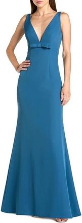 Mac Duggal Sleeveless V Neck Mermaid Gown With Bow in Ocean at Nordstrom, Size 12