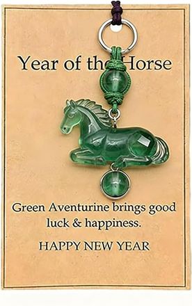 Generic Year of the Horse Keychain, Imitation Crystal Horse Charm, Chinese Zodiac Good Luck Keyring with Beads, 8x5x2 cm (Green)