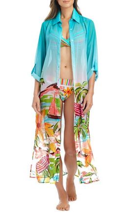 Bleu Rod Beattie Long Sleeve Cover-Up Shirtdress in Cool at Nordstrom, Size X-Large