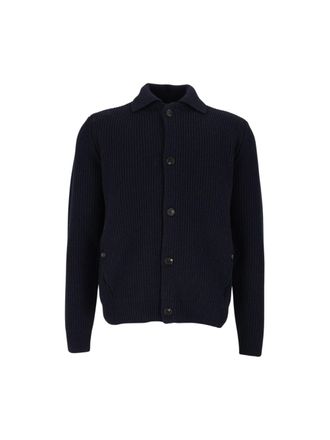 Zanone Virgin Wool Ribbed Knit Classic Collar Cardigan