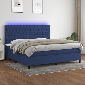 vidaXL Vidaxl - Cama Box Spring Colch&oacute;n Y Luces Led Tela Azul 200x200 Cm